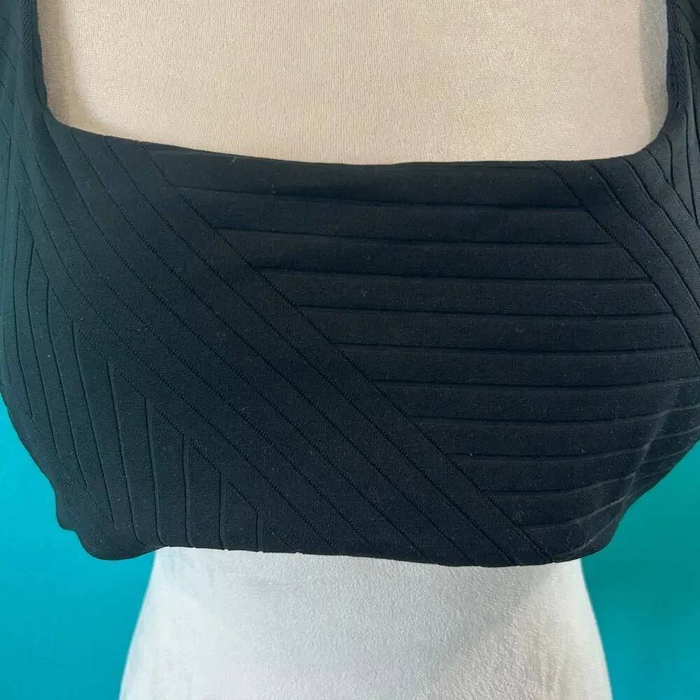 NWT Aerie XO Ribbed Wide Strap Scoop Bikini Top Women's True Black Swim Size XXL